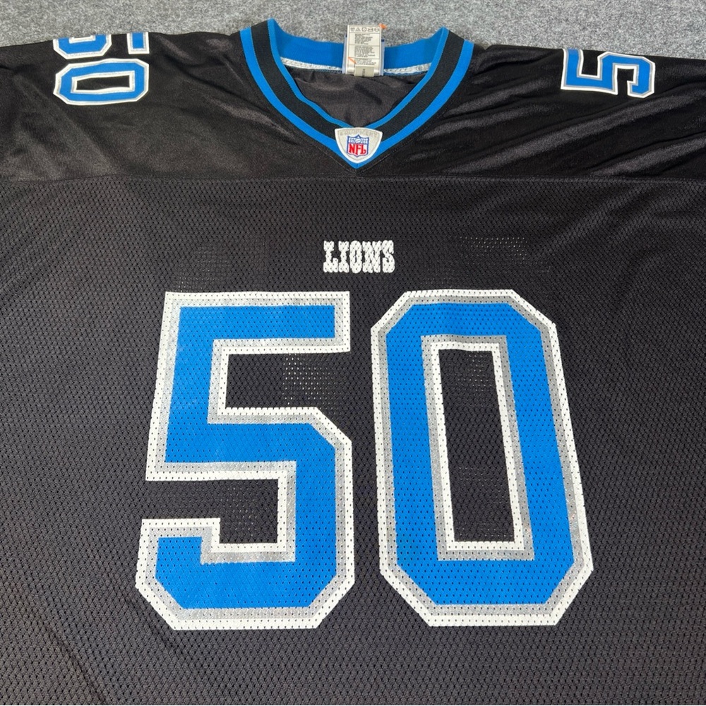Detroit Lions Football Jersey Mens 3XL Black Ernie Sims #50 NFL Reebok Vintage - Picture 2 of 8
